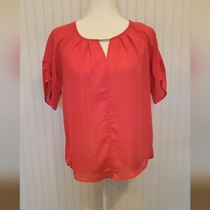 Apt 9 size small coral blouse with pleated sleeves and back neckline
